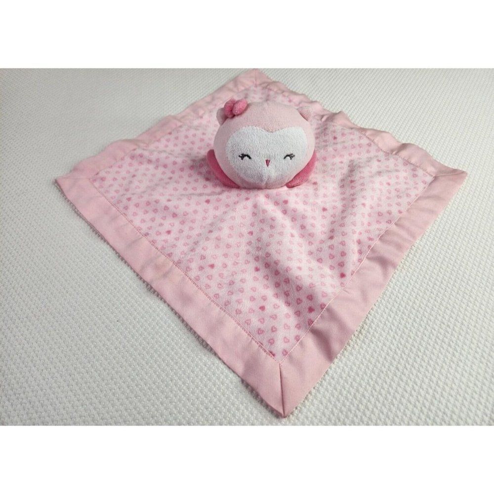 Carters Baby Blanket Owl Lovey Pink Satin Hearts 13"  Child of Mine Lovie Rattle